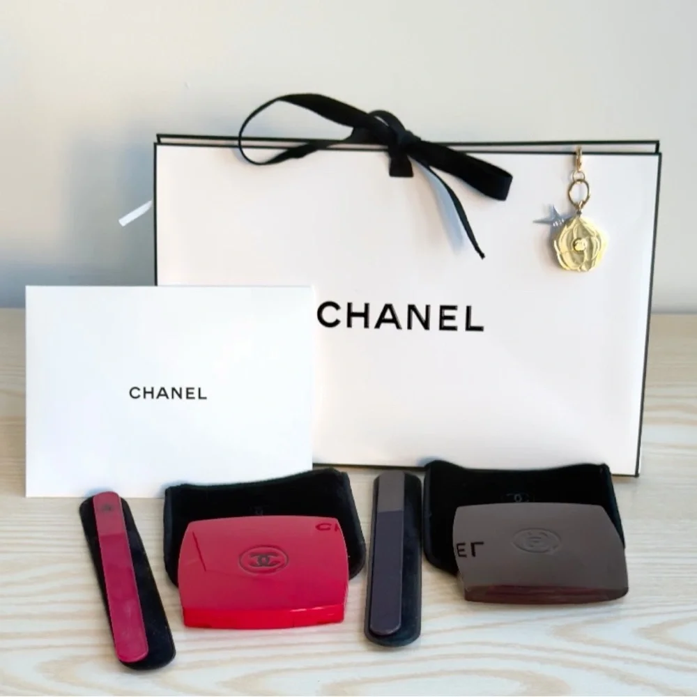 CHANEL Limited Double Facettes Mirror Compact, Nail File, Key Chain Gift Set NEW